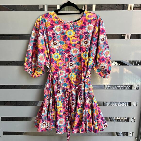 NEW Aakaa Multicolor Floral Pleated Mini Sun Dress Size M - Picture 2 of 8
